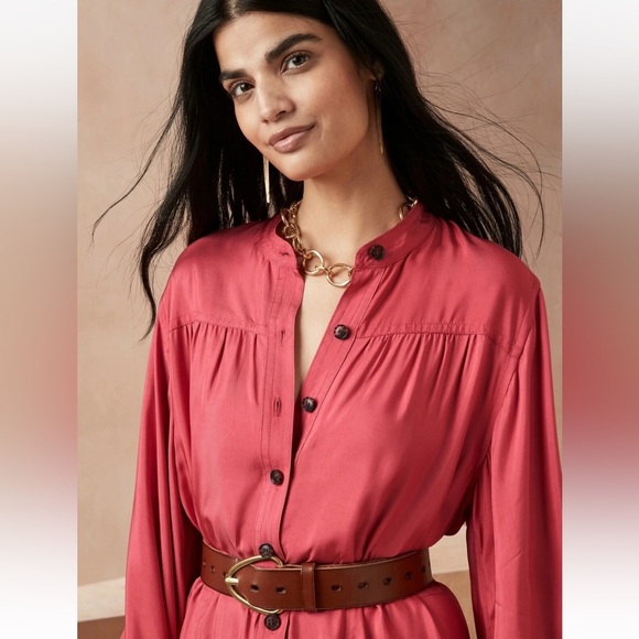 Banana Republic Pink Button Flounce Hem Mini Oversized Loose Fit Tunic Dress - Picture 14 of 16